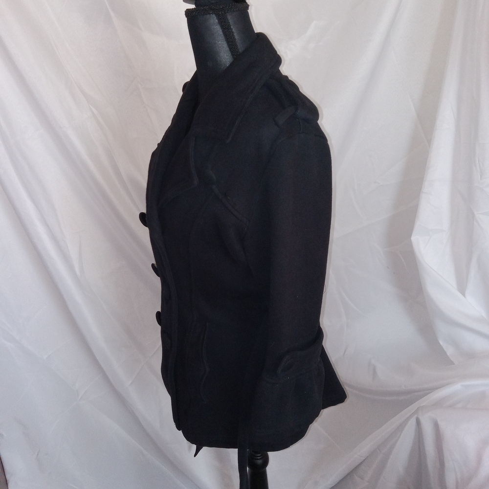 Wet Seal Black Pea Coat 3/4 Flounce Sleeves Womens Size Medium - Picture 4 of 13